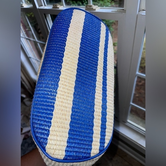 Kate Spade Blue White Striped Straw Wicklow‎ Court Anabette Large Tote Bag Purse - Picture 7 of 11